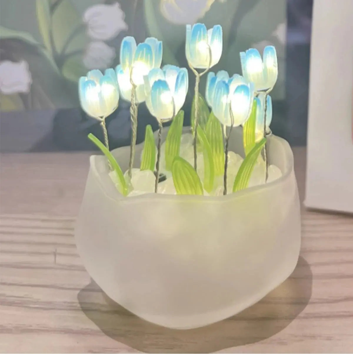 Veilleuse fleur bleu blanc